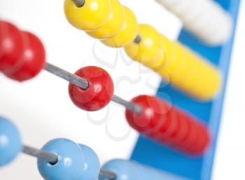 Close up colorful abacus, old calculator toy, selective focus
