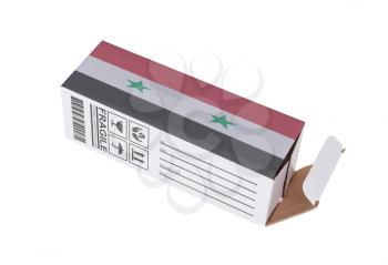 Concept of export, opened paper box - Product of Syria