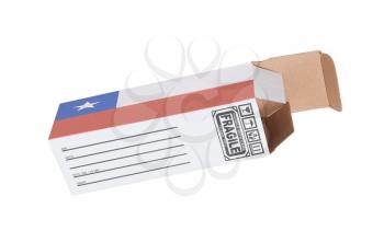 Concept of export, opened paper box - Product of Chile