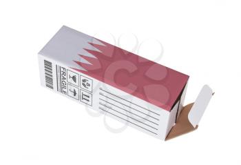 Concept of export, opened paper box - Product of Bahrain