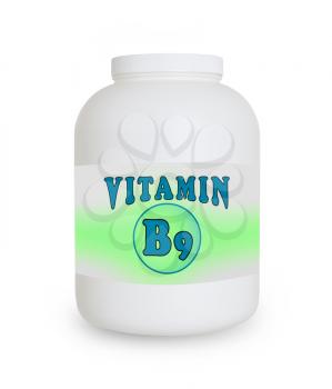 Vitamin B9 container, isolated on a white background