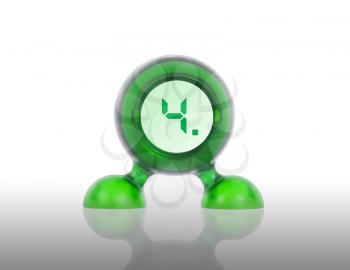 Small green plastic object with a digital display, displaying 4