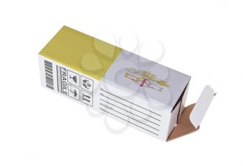 Concept of export, opened paper box - Product of Vatican City