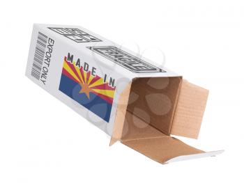 Concept of export, opened paper box - Product of Arizona