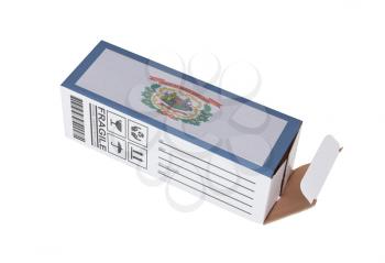Concept of export, opened paper box - Product of West Virginia