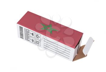 Concept of export, opened paper box - Product of Morocco