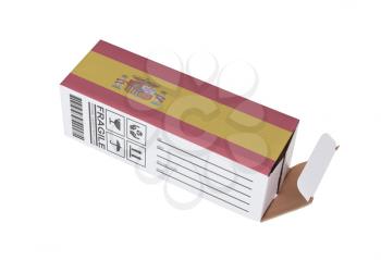 Concept of export, opened paper box - Product of Spain