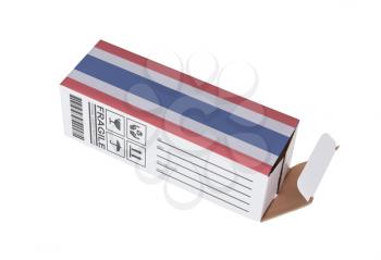 Concept of export, opened paper box - Product of Thailand