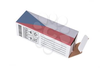 Concept of export, opened paper box - Product of Czech Republic
