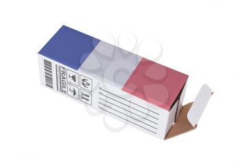 Concept of export, opened paper box - Product of France