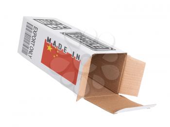 Concept of export, opened paper box - Product of China