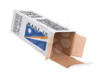 Concept of export, opened paper box - Product of Marshall Islands