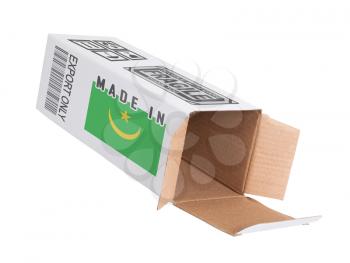 Concept of export, opened paper box - Product of Mauritania