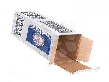 Concept of export, opened paper box - Product of Virginia