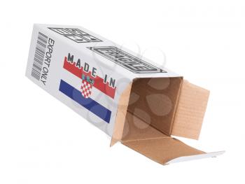 Concept of export, opened paper box - Product of Croatia