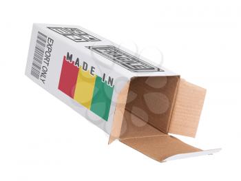 Concept of export, opened paper box - Product of Guinea