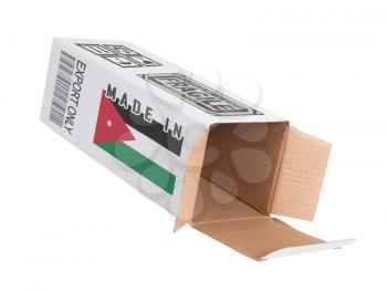 Concept of export, opened paper box - Product of Jordan