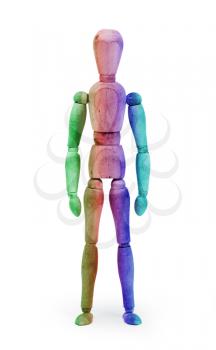 Wood figure mannequin with bodypaint on white background - Multi colored