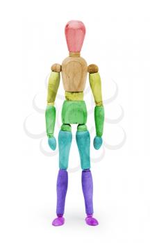 Wood figure mannequin with bodypaint on white background - Rainbow flag