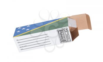 Concept of export, opened paper box - Product of the Solomon Islands