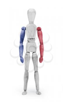 Wood figure mannequin with flag bodypaint on white background - France
