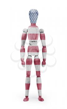 Wood figure mannequin with flag bodypaint on white background - USA