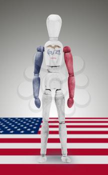 Old wood figure mannequin with US state flag bodypaint - Iowa