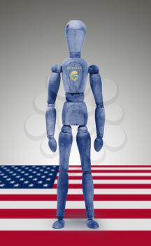 Old wood figure mannequin with US state flag bodypaint - Montana