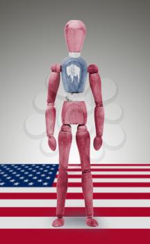 Old wood figure mannequin with US state flag bodypaint - Wyoming