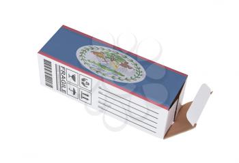 Concept of export, opened paper box - Product of Belize