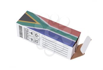 Concept of export, opened paper box - Product of South Africa
