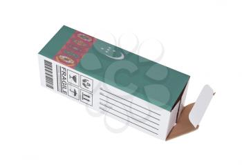 Concept of export, opened paper box - Product of Turkmenistan