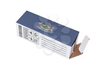 Concept of export, opened paper box - Product of Maine