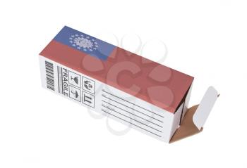 Concept of export, opened paper box - Product of Myanmar
