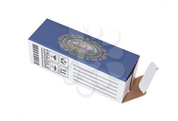 Concept of export, opened paper box - Product of New Hampshire