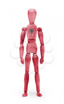 Wood figure mannequin with flag bodypaint on white background - Albania