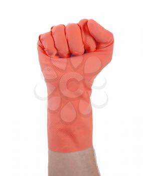 Rubber glove isolated on white, making fist