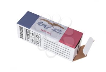 Concept of export, opened paper box - Product of Iowa