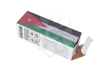 Concept of export, opened paper box - Product of Jordan