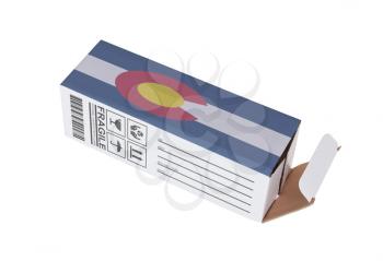 Concept of export, opened paper box - Product of Colorado