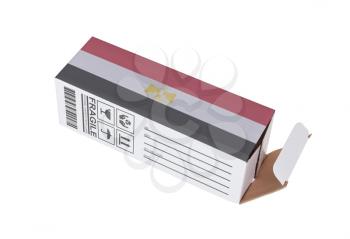 Concept of export, opened paper box - Product of Egypt