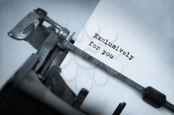 Close-up of an old typewriter with paper, perspective, selective focus, Exclusively for you