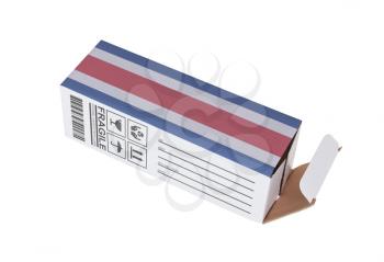 Concept of export, opened paper box - Product of Costa Rica