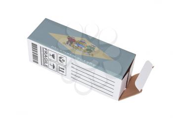 Concept of export, opened paper box - Product of Delaware