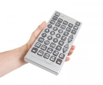 Media conceptual image - Unusual large remote control, isolated on white