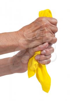 Old woman cleaning, isolated on a white background