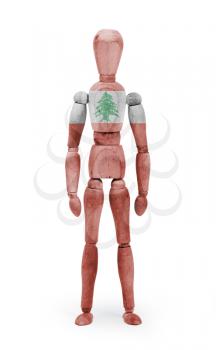 Wood figure mannequin with flag bodypaint on white background - Lebanon