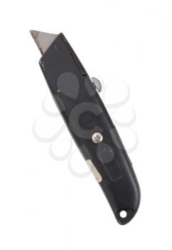 Utility knife with black metal handle, isolated