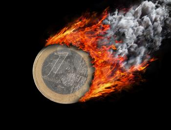 Burning coin with a trail of fire and smoke - 1 euro