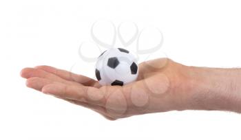 Hands with soccer ball, isolated on white